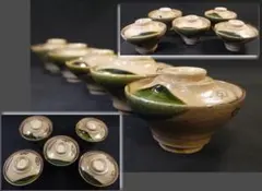 A1299-1/織部釉蓮華5客/共箱/織部焼/和食器/向付/小鉢/懐石道具/ 麦窯・わら灰釉4寸鉢／小皿/小鉢/豆鉢｜和食器・種類／和食器通販