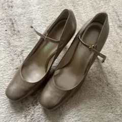 卑弥呼ベージュ レザー アンクルストラップ ハイヒール 24cm