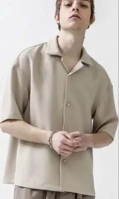 「CITY」Beige Open Collar Shirt Over size