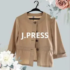 【美品】J.PRESS ベージュ ノーカラージャケット 7分袖