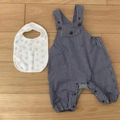 ストライプロンパースとスタイセット 70-80cm