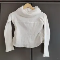 ザラ ZARA ハイネック カットソー 長袖 無地 薄手 スリット入り 白 М