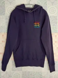 【BILLABONG】カラフル波刺繍 ネイビー パーカー XS