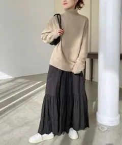 スピックアンドスパン　刺繍入りフリルロングスカート 黒38