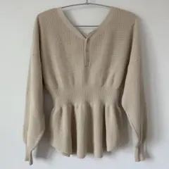 LOWRYS FARM 2WAY ワッフルニット ペプラム 長袖 ベージュ F
