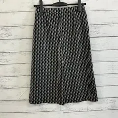 【古着】✨フレアスカート【M】膝丈 Aライン 幾何学模様 美シルエット ブラック