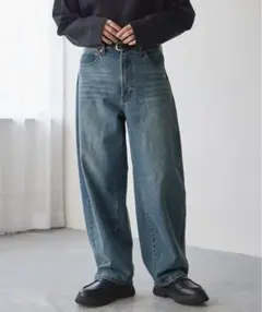 MONOMART ヴィンテージライクセミワイドバレルシルエットデニムパンツ