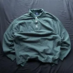 90's~ OLD GAP 長袖シャツ　グリーン　デカロゴ　紺タグ　y2k
