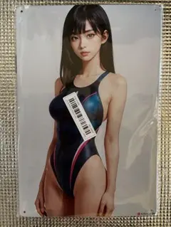 新品　AI風美女 スイムスーツ　オマージュブリキ看板② セクシー　かわいい