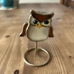 ステンドグラス フクロウ スタンド付き オブジェ