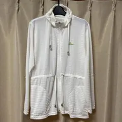 おばあちゃんの服　シニア服 ホワイト ストライプ スタンドカラーパーカー