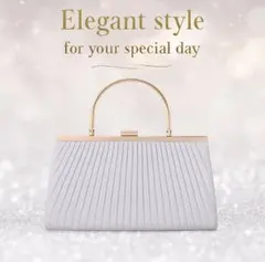 2wayパーティバッグ ハンドバッグショルダー がま口プリーツ 結婚式 シルバー