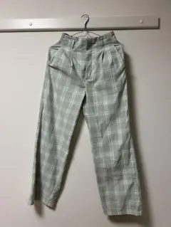GU グリーン系チェック カジュアルパンツ Sサイズ