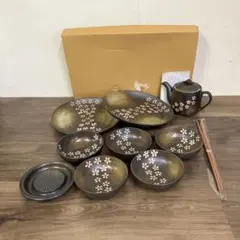 D5 상태좋음 ・和食器 桜柄 天ぷら揃え 陶器製 大皿 急須 小皿 すりおろし器