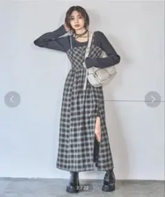チェックスリットワンピース PAGEBOY ブラウン