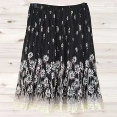 B1908 レストローズフレアスカート(２) 裾レース プリーツ 花柄 総柄