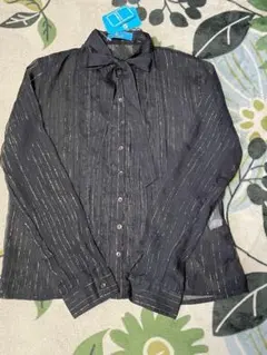 新品　ストライプボウタイ　シアーブラウス