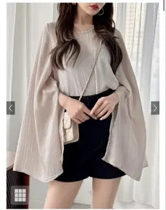 GRL 楊柳シフォンフレアスリーブスリットトップス[fo1712]