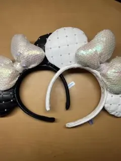 ディズニー カチューシャ 白 黒 パール スパンコール キルティング セット