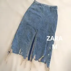 ZARA デニムロングタイトスカート ダメージ加工　M
