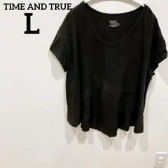 夏物セール✨️TIME AND TRUE 【L】ブラック VネックTシャツ 半袖