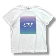 AIGLE エーグル 半袖 ロゴ プリント Tシャツ ホワイト 古着 L