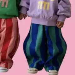 moimoiバースデイ×kae ストライプボトムスパンツ 青 120cm