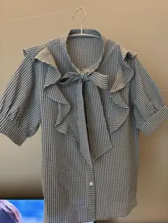 チェック柄フリルブラウス 半袖