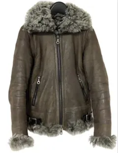 アンダーカバー 08AW レオパード ムートン ライダース ジャケット サイズ2 アンダーカバー08AW レオパード柄ムートンライダースジャケット グレー