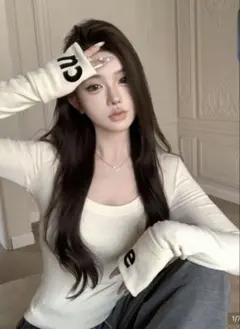 SHEIN ラウンドネック 長袖レタープリントTシャツ