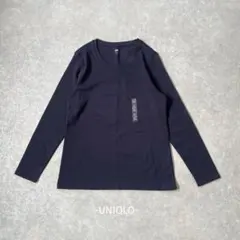 UNIQLO/長袖クルーネックTシャツ/XL/ネイビー/綿混/シンプル