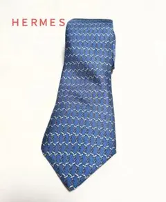 エルメス　HERMES　ネクタイ　ライトブルーフランス製 メンズ　シルク100