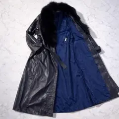 極美品 TOKYO MADE レザーコート フォックス 紺 黒 Mのサムネイル