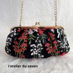 【美品】I'atelier du savon 刺繍 がま口 2wayバッグのサムネイル