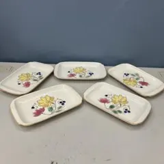 D-4 昭和レトロ 花柄 手描きデザイン ミニプレート 5枚セット お皿 平皿