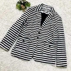 ストライプ テーラードジャケット ボーダー柄エンブレム刺繍 モノトーン