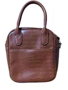 【美品】クロコ型押し ハンドバッグ（ブラウン）