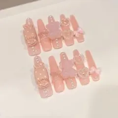 ネイルチップ　スーパーロング　平成女児　ピンク　ゴテゴテ　ゆめかわ　量産型　くま