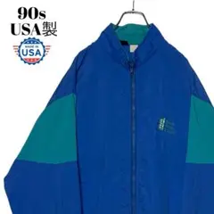 90sヴィンテージ古着USA製ナイロンジャケット 青 ジップアップブルゾン XL