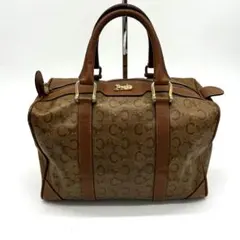 【良品】セリーヌ Cマカダム ボストンバッグ PVC レザー 馬車金具 ブラウン