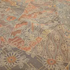 正絹　縮緬小紋　落ち着いたアースカラー　テラコッタ　きりばめ　古典柄