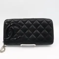 美品　シャネル　カンボンライン　ラムスキン　ラウンドファスナー　長財布