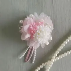 ピンクシフォンと白いお花　子ども　キッズ　コサージュ　ブローチ　入学式　入園式