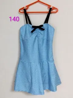 女の子　水色チェック柄ワンピース水着 140サイズ　美品☆