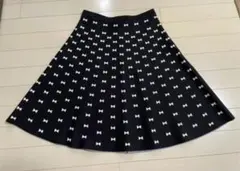 【ストレッチ有】TOCCA リボン柄 ニットスカート XS(S〜M相当) 黒