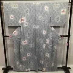 【1595】小紋　水銀色　袷　しつけ糸付き