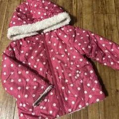 リバーシブル ピンク 水玉模様 ダウンコート ボア付きフード