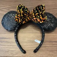 @*♡様 ディズニーミッキーカチューシャ 黒オレンジスパンコール