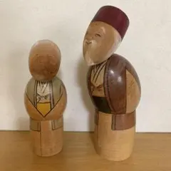 木製　こけし　翁媼　創作こけし　昔話に出てきそうな人形
