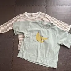 プティマイン　長袖　半袖　2点セット　90㎝　Tシャツ　バナナ　ボーダー